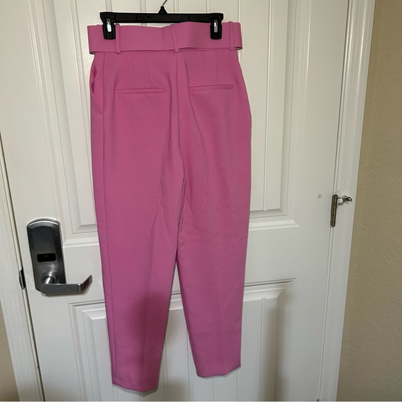 Zara Soft Pink High Waist Ankle Front Pleated Belted Trouser Pants Size Small - Picture 7 of 12